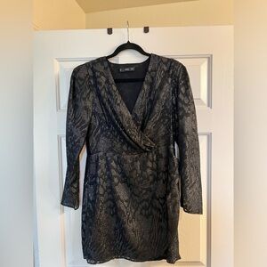 Black V Neck Wrap Sheath Cocktail Dress